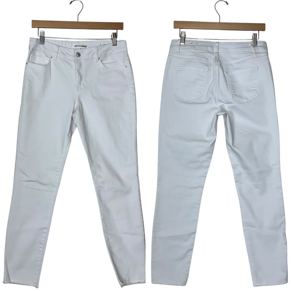 ARTISAN NY sz 6 Cropped Straight Leg Pants Frayed Hems White
